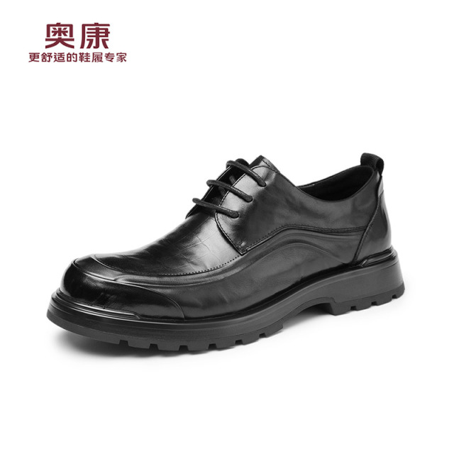 12705105.奥康皮鞋秋季新款英伦风透气休闲商务圆头素面真皮透气通勤结婚鞋