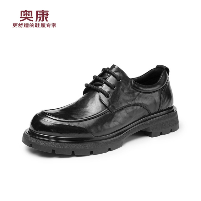 12704702.奥康秋季新款男鞋皮鞋休闲素面真皮透气英伦商务正装通勤增高结婚
