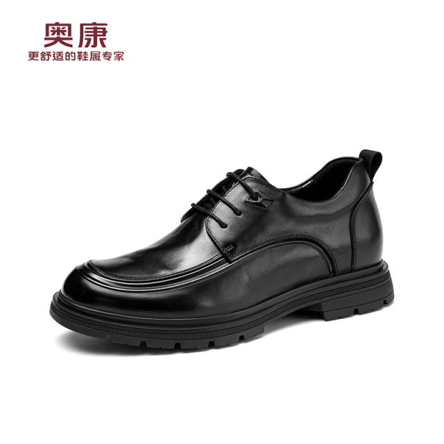 12704349.奥康皮鞋男款秋季新款隐形内增高7cm商务休闲皮鞋黑色英伦正装