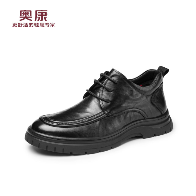 12767719.奥康皮鞋男士冬季新款加绒保暖高帮男棉鞋软底舒适系带商务休闲靴子