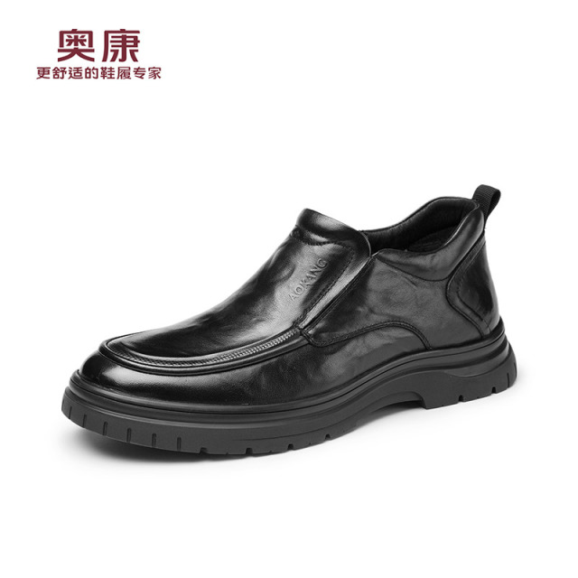 12767817.奥康加绒皮鞋男士冬季新款男鞋休闲真皮鞋子高帮鞋加厚爸爸棉鞋