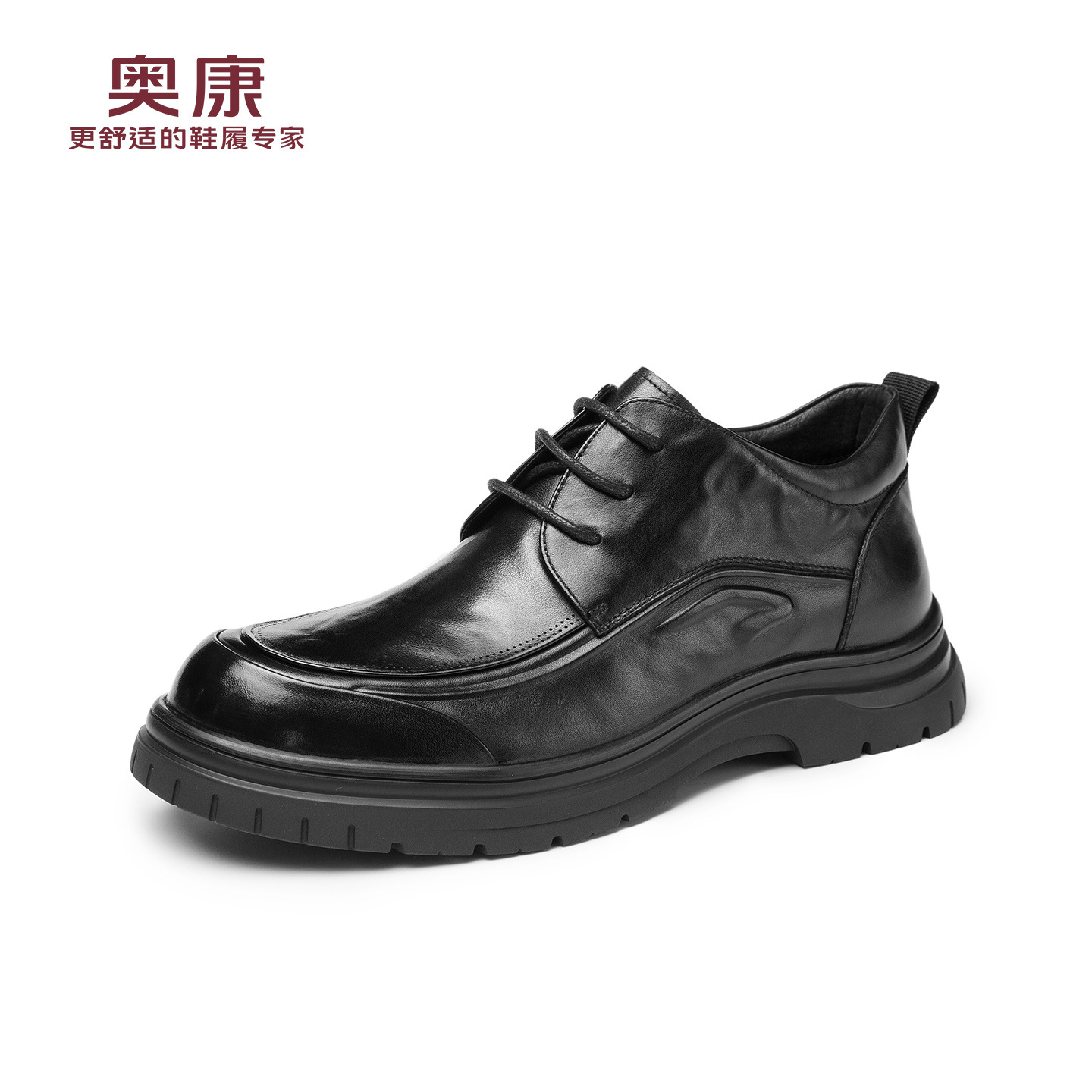 12780750.奥康皮鞋冬季新款加绒保暖爸爸棉鞋防滑耐磨商务休闲系带真皮软底