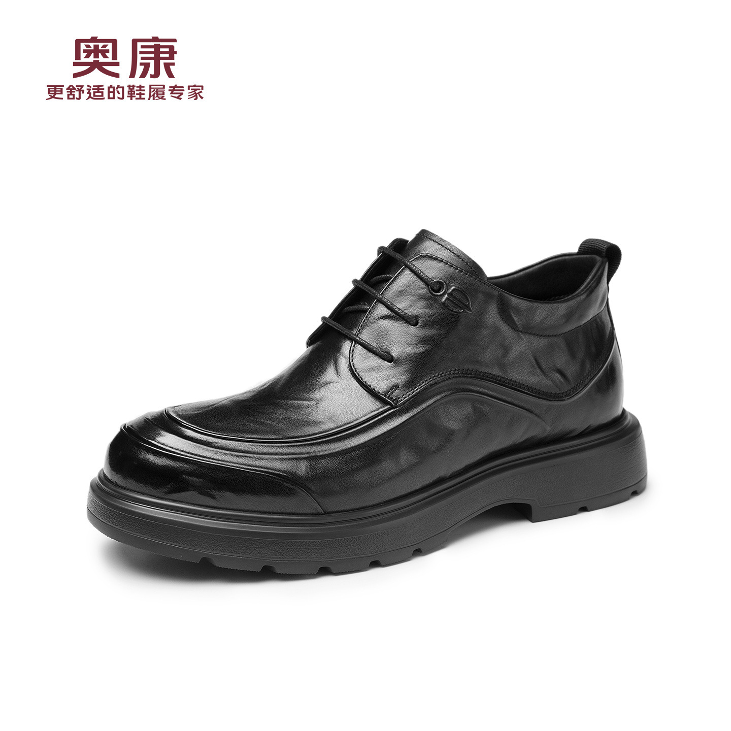 12782165.奥康冬季男士皮鞋加绒保暖加厚棉鞋商务英伦休闲系带增高结婚鞋