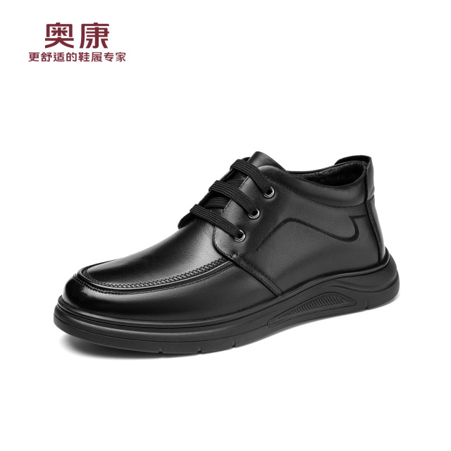 12782389.奥康皮鞋冬季新款加绒保暖高帮爸爸棉鞋真皮舒适加厚防寒轻便防滑