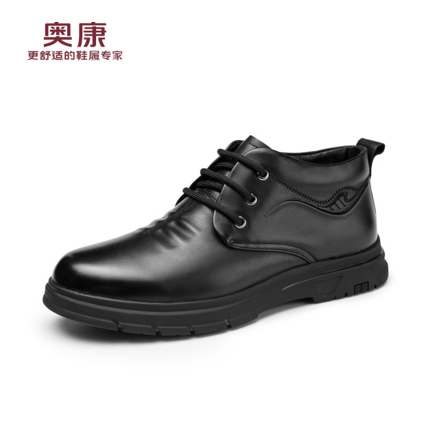 12780656.奥康冬季新款真皮加绒保暖男士皮鞋舒适防滑一脚蹬防寒爸爸棉鞋