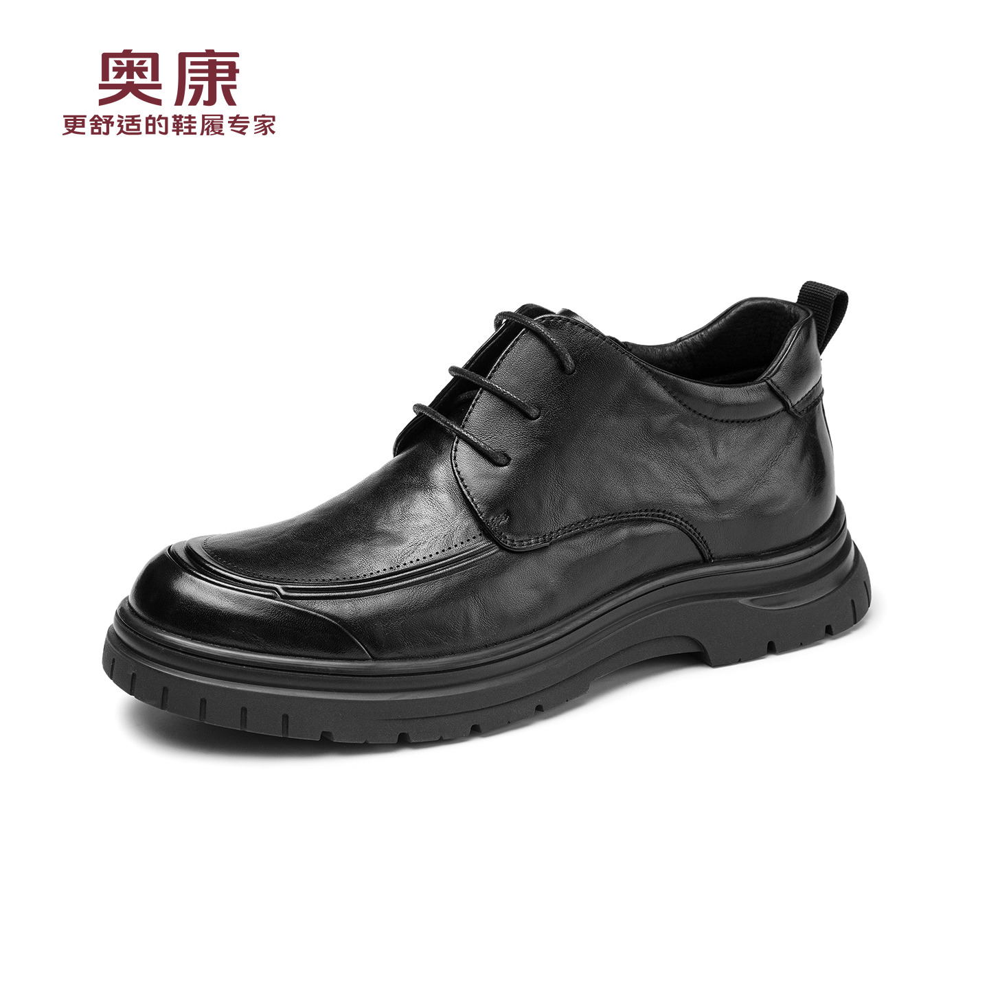 12782802.奥康男鞋冬季新款男士皮鞋真皮加绒保暖加厚棉鞋休闲软底舒适厚底