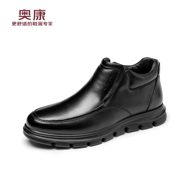 12786339.奥康棉皮鞋男冬季加绒保暖男鞋真皮休闲男士棉鞋套脚防滑爸爸鞋