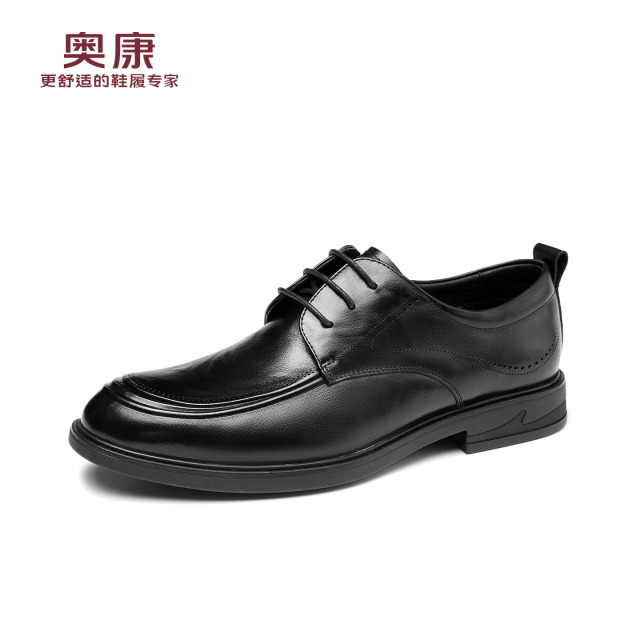 12787109.奥康男鞋头层牛皮秋冬季加绒保暖男士皮鞋男商务休闲职场系带德比鞋
