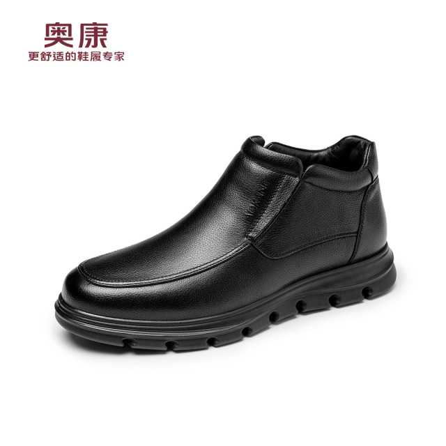 12786309.奥康棉鞋男款冬季加绒保暖男鞋真皮休闲男士棉皮鞋套脚防滑爸爸鞋