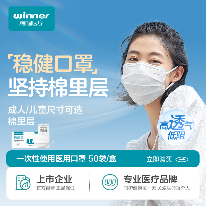 12481143.稳健医疗低呼吸阻力夏季透气轻薄一次性医用口罩独立包装空气口罩