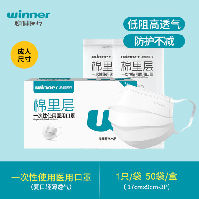 12481143.稳健医疗低呼吸阻力夏季透气轻薄一次性医用口罩独立包装空气口罩