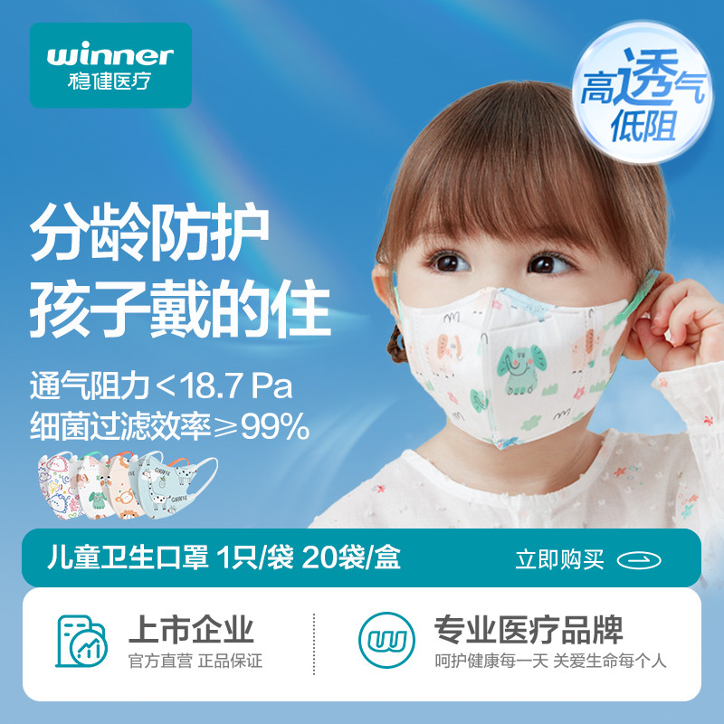12757073.稳健3D儿童立体印花口罩2盒到手40片