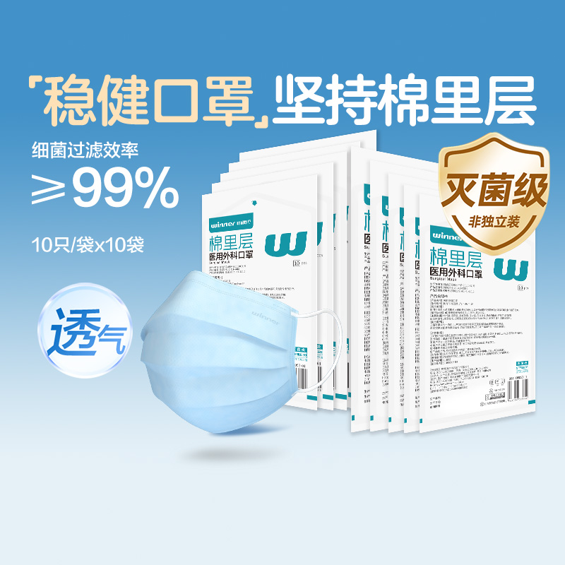 12945975.稳健医用外科口罩成人款灭菌10只/袋 共10袋