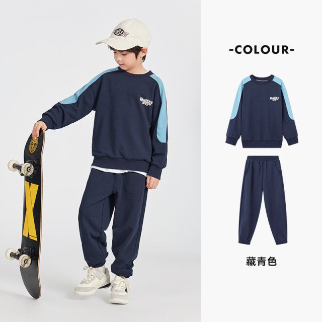 13309383.【街头运动风】儿童两件套2025春新款印花拼色男童休闲卫衣套装