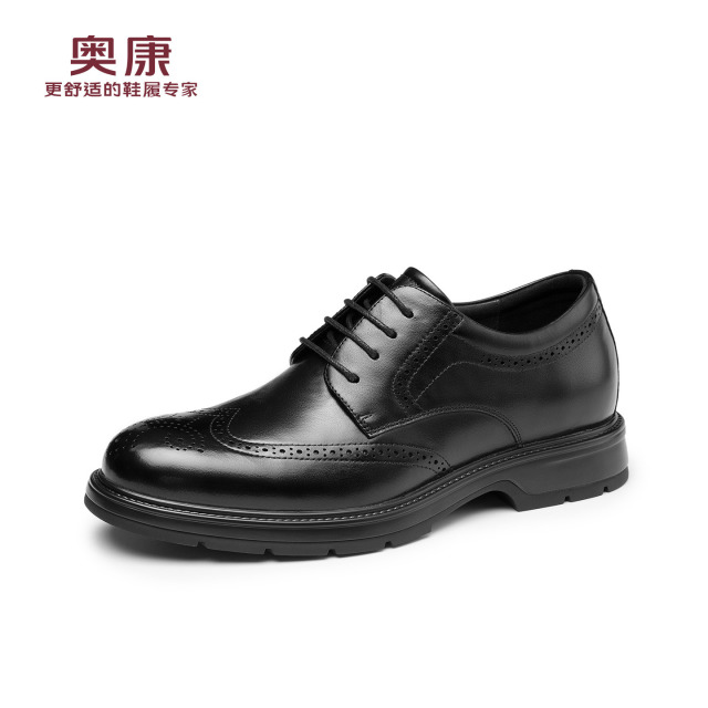 12783736.奥康男鞋布洛克商务真牛皮鞋男新款内增高厚底德比正装新郎结婚鞋