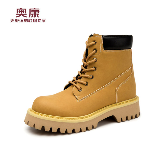 13116442.奥康马丁靴男款真皮英伦风户外工装靴子秋冬户外高帮复古厚底大黄靴