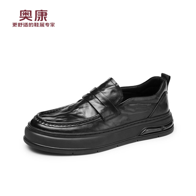 13116218.奥康【头层牛皮】皮鞋乐福鞋男士真皮软底舒适爸爸鞋一脚蹬休闲鞋