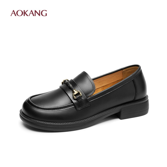 13129687.奥康牛皮乐福鞋女春秋软底舒适妈妈鞋轻便通勤小皮鞋一脚蹬休闲鞋