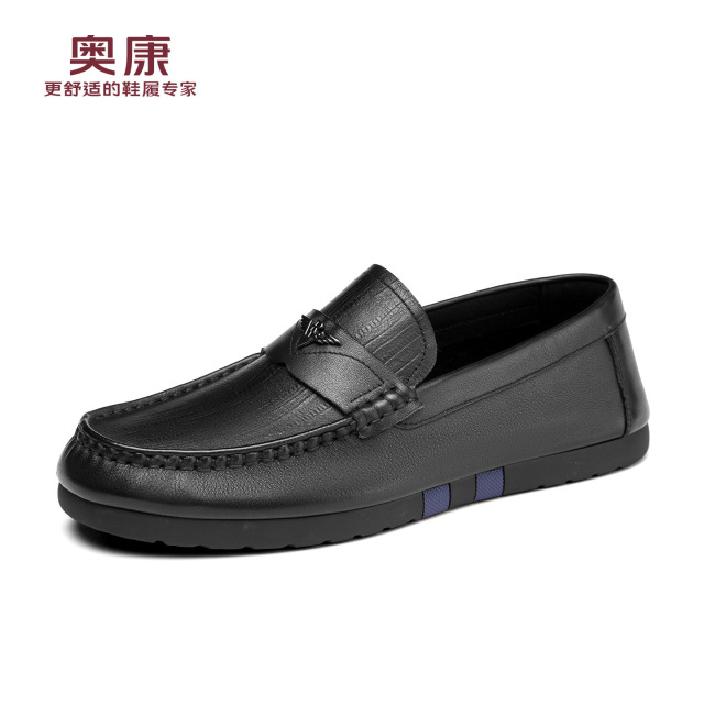 13140252.奥康【头层牛皮】乐福鞋男士真皮透气软底舒适一脚蹬乐福鞋平底开车