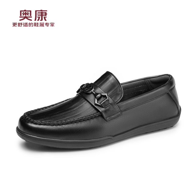 13140162.奥康【牛皮】春季新款真皮商务休闲皮鞋男士一脚蹬豆豆鞋复古马衔扣