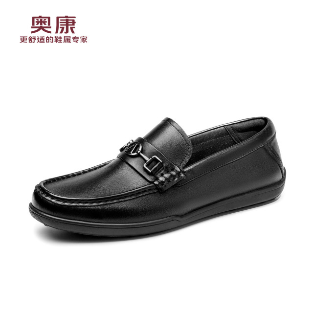 13140184.奥康【头层牛皮】春季新款男士豆豆鞋一脚蹬软底舒适透气平底乐福鞋