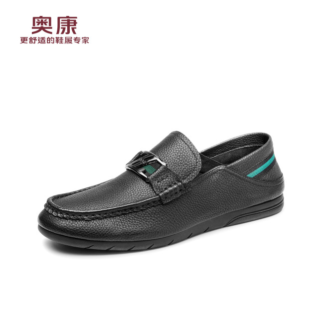 13140275.奥康【羊皮】豆豆鞋男款真皮透气软底舒适一脚蹬乐福鞋通勤平底开车鞋
