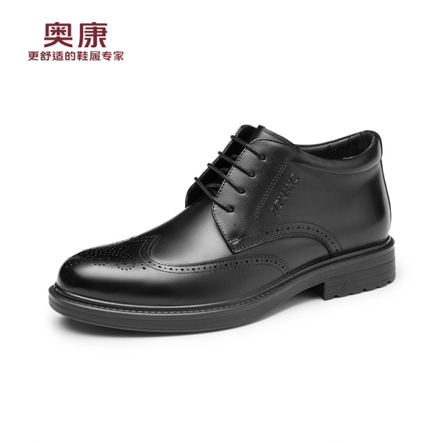 13139941.奥康【头层牛皮】男鞋冬季加绒保暖男士棉鞋商务休闲软底舒适爸爸皮鞋