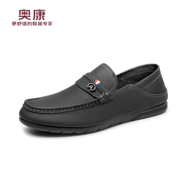 13140264.奥康【羊皮】豆豆鞋男士春季新款真皮透气商务休闲一脚蹬平底通勤鞋