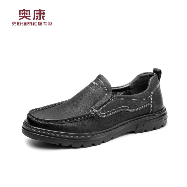 13140315.奥康【头层牛皮】男士乐福鞋真皮透气一脚蹬休闲皮鞋车缝鞋通勤平底鞋