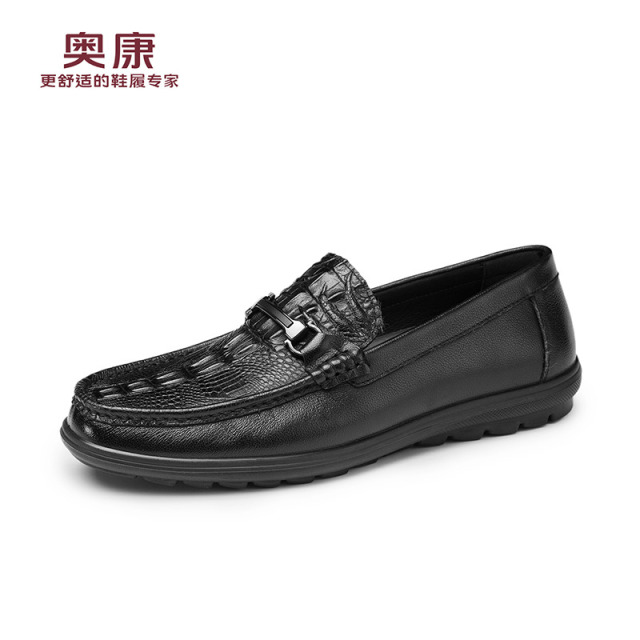 13140374.奥康【头层牛皮】男鞋商务休闲皮鞋男士真皮透气软底豆豆鞋乐福鞋男款