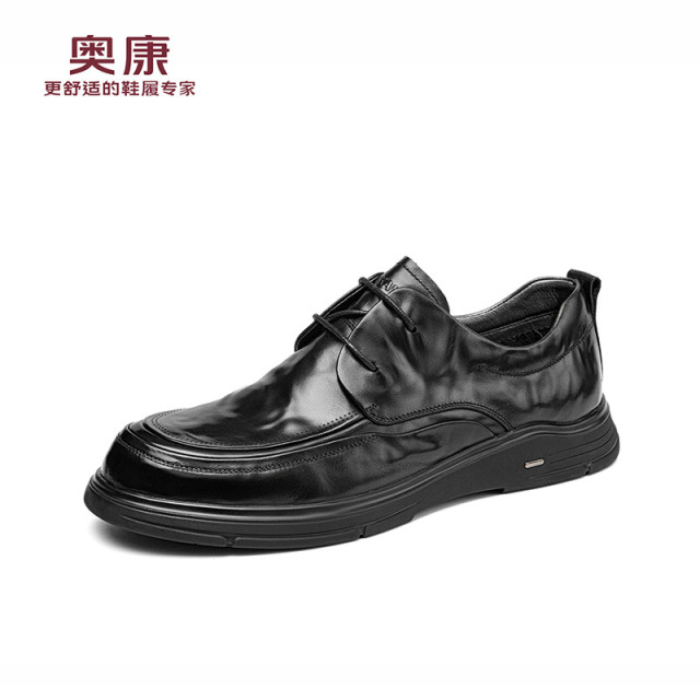 13142220.奥康【头层牛皮】男士真皮商务休闲皮鞋正装百搭系带平底通勤手抓纹