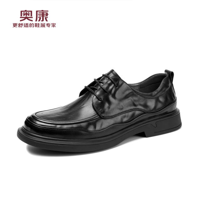 13347237.【头层牛皮】2026时尚手抓纹休闲皮鞋男士商务正装百搭行政皮鞋