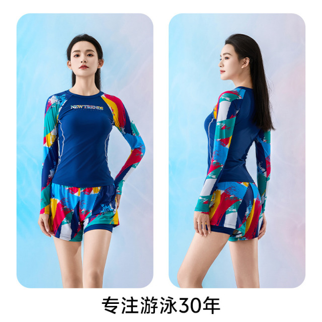 12427709.天姿女士泳衣分体长袖游泳衣女微胖遮肉防晒保守度假海边游泳衣