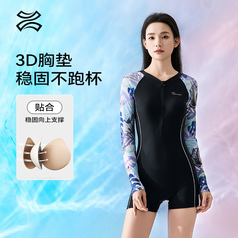 12430387.天姿女士泳衣连体平角泳衣女高级感新款长袖防晒温泉游泳衣