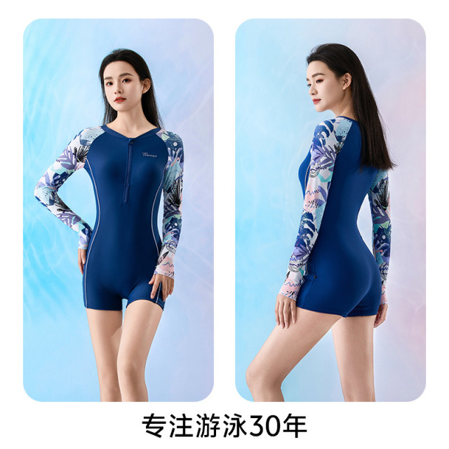 12430387.天姿女士泳衣连体平角泳衣女高级感新款长袖防晒温泉游泳衣