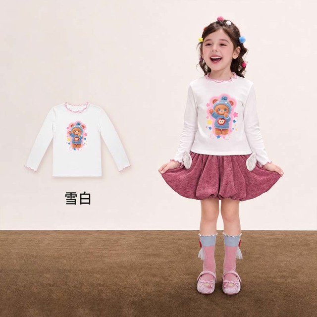 13843868.年衣童装长袖上衣秋季新款女童可爱卡通木耳边小高领打底T恤上衣