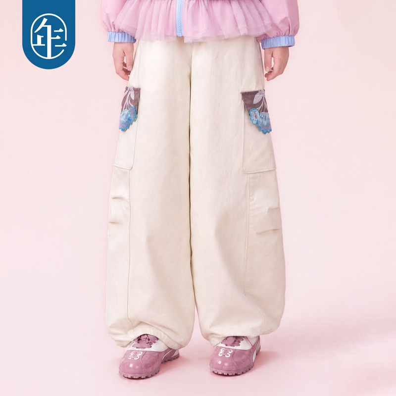 13842266.年衣童装长裤女童秋季新款儿童休闲新中式女孩收口裤子直筒工装裤
