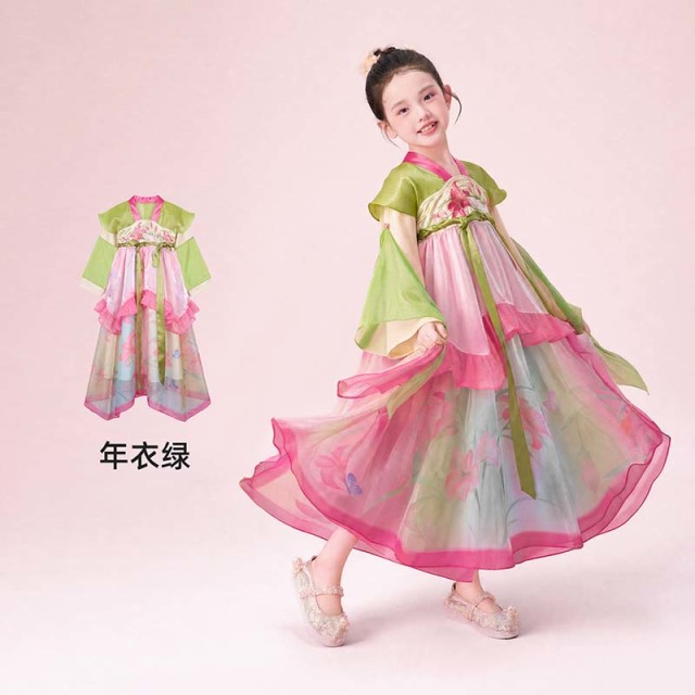 13842637.年衣童装汉服裙改良唐装女童秋季新款中式超仙重工不规则连衣裙