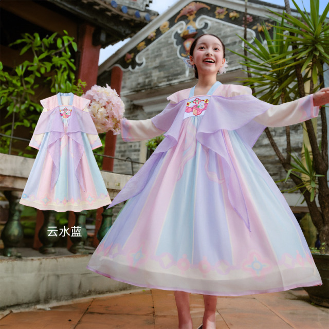13842437.年衣童装儿童汉服裙女童秋季新款改良汉服撞色古风连衣裙演出礼服