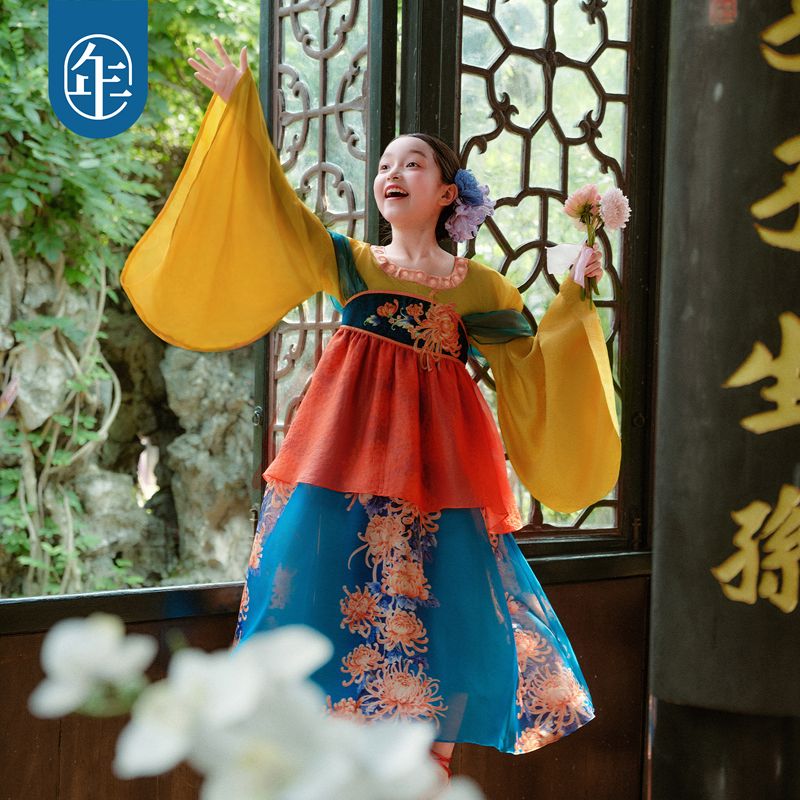 13842486.年衣童装汉服裙女童秋季新款唐装中式连衣裙改良唐制大袖表演礼服