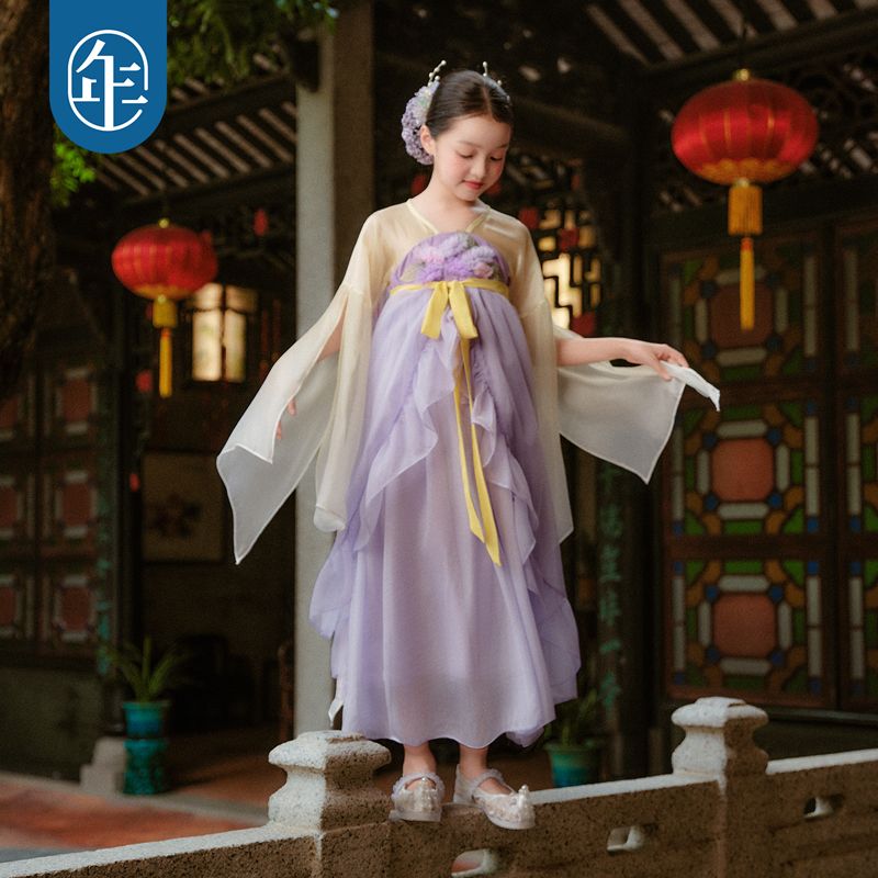 13842745.年衣童装汉服裙女童秋季新款仙女连衣裙新中式披肩襦裙唐装演出服