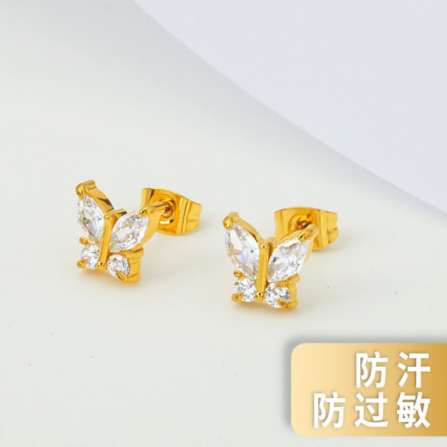 12949543.【不褪色】【蝴蝶】18K包金耳钉 赠耳堵 赠国检证书 赠品牌礼盒