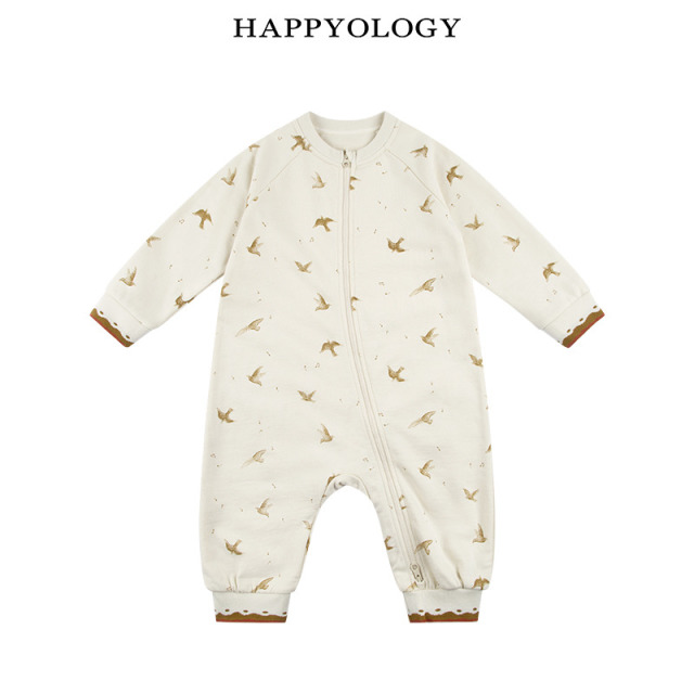 13441253.【新生儿好礼】happyology英国儿童春秋印花拉链男宝宝连体衣爬服