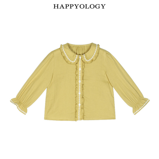 13441339.happyology英国儿童衬衣女童春季上衣长袖木耳边娃娃领衬衫