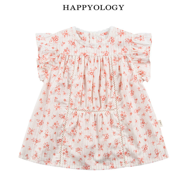 13441335.happyology英国女童夏季刺绣印花荷叶边上衣女宝小飞袖衬衫