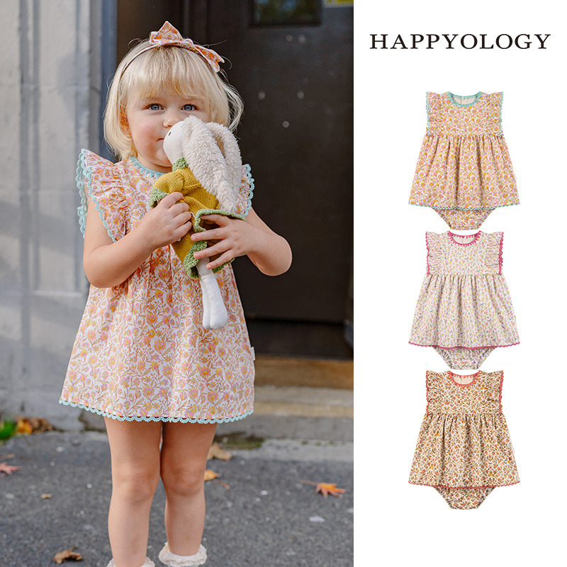 13674921.happyology夏季女童宝宝圆领飞袖花边连体衣