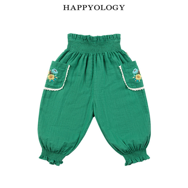 13674918.happyology夏季女童宝宝双层纱绣花口袋九分裤