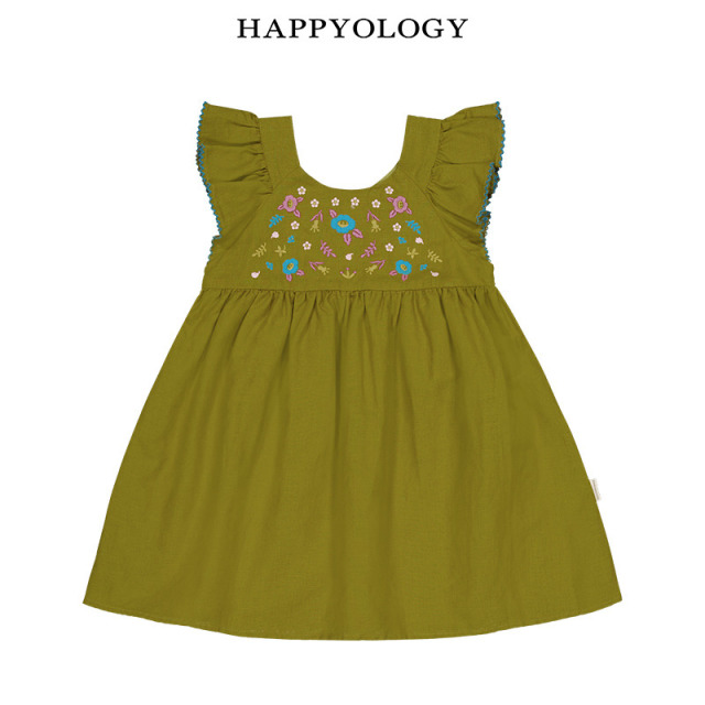 13674927.happyology夏季女童宝宝前胸绣花飞袖连衣裙