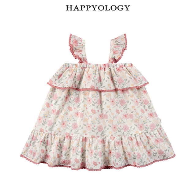 13674916.happyology夏季女童宝宝撞色蝴蝶结印花连衣裙