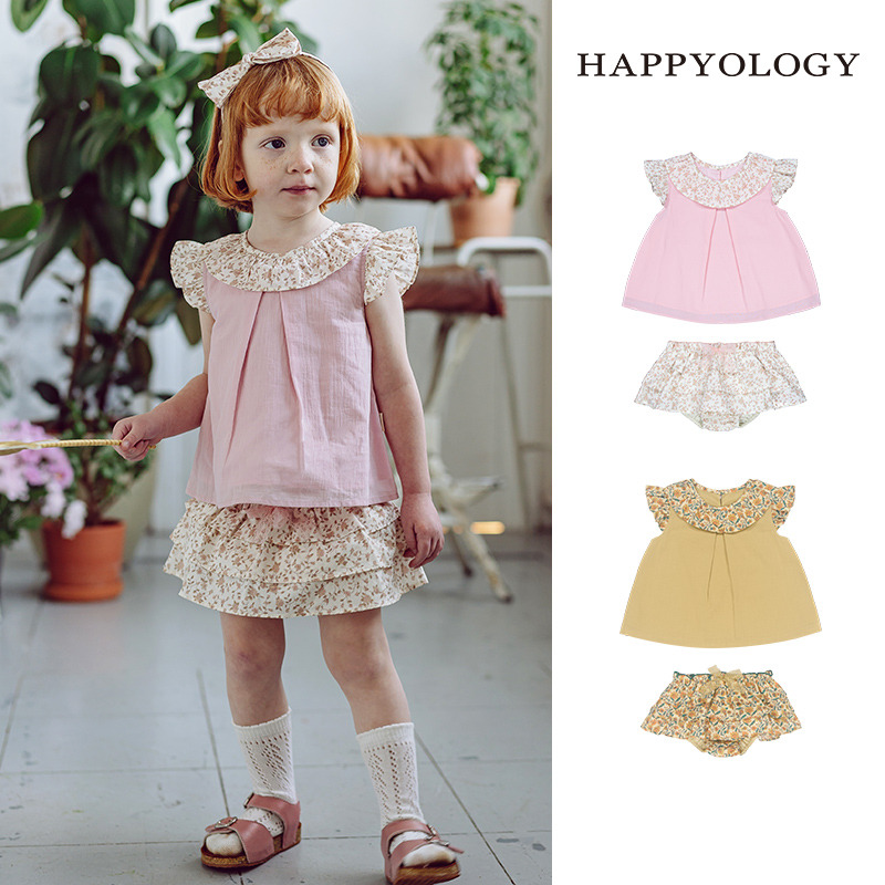 13674963.happyology夏季女童宝宝荷叶边拼接套装